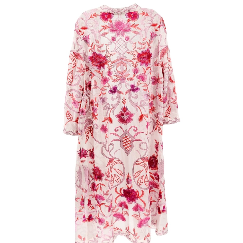 Soft Surroundings Pink Floral Embroidered Sheer Duster Cardigan Kimono XL Resort - Picture 5 of 8